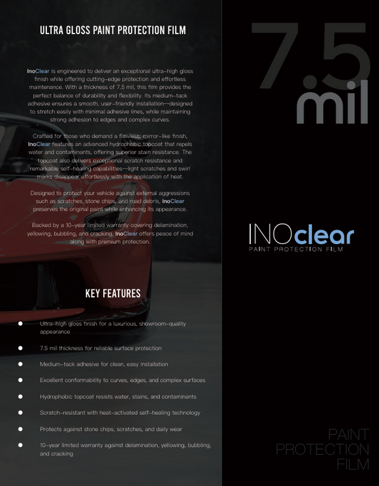 INOCLEAR - 7.5MIL Gloss Paint Protection Film 60" x 50FT