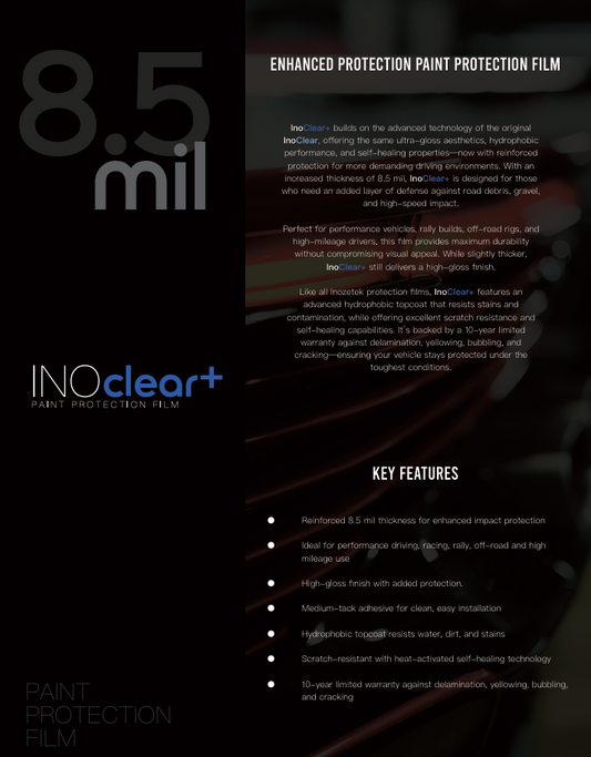 INOCLEAR + (PLUS) - 8.5MIL Gloss Paint Protection Film 60" x 50FT